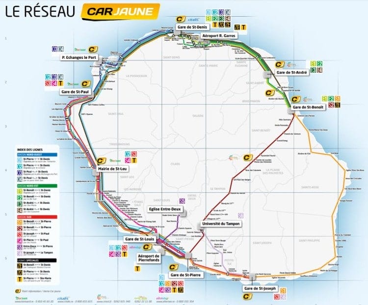 Plan parcours des bus jaunes à la Réunion